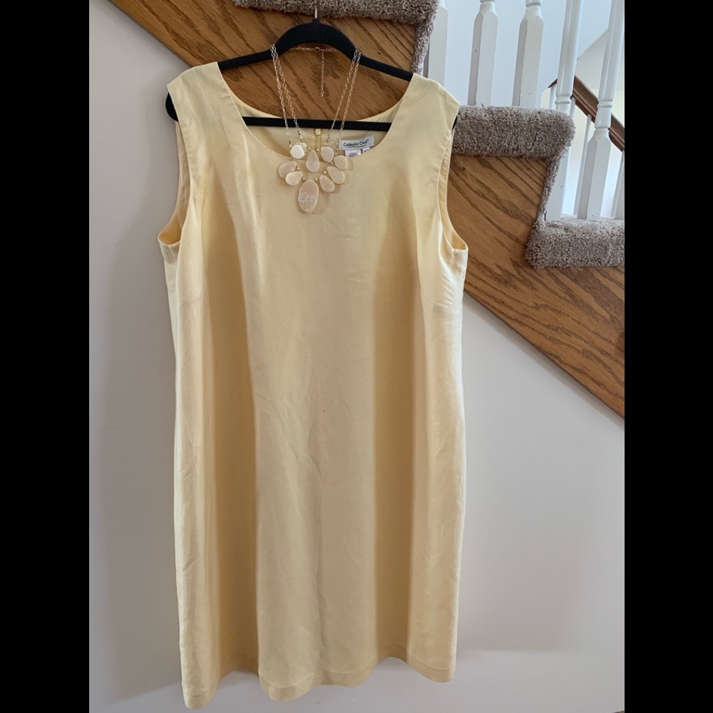 35. Light Yellow Sleeveless Linen Blend Dress